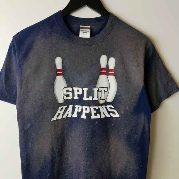Bleached Split Happens T Shirt Gray Blue Medium M Bowling Pins Graphic Tee Solid - Picture 9 of 12